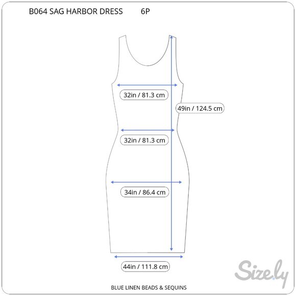 Vintage Sag Harbor Linen Dress Women's 6P Sleeveless Midi Blue Beads & Sequins - Picture 9 of 9